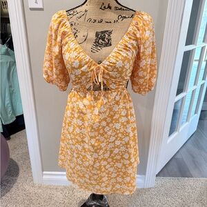 Pink Lily Daisy Print Orange Mini Dress